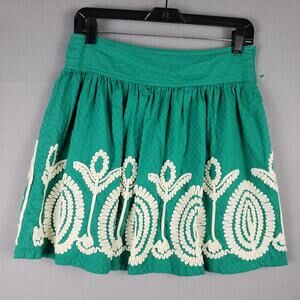 Nick & Mo Size L Embroidered Floral Mini Skirt Emerald Green Bohemian Twee Euro‎